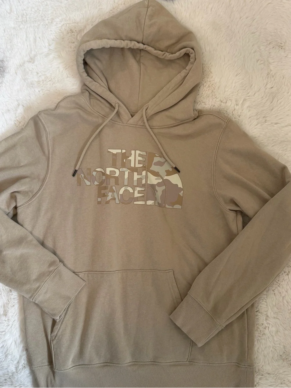 The North Face Men’s Taupe Crewneck Hoodie with Camouflage Logo